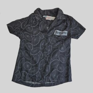 Girl's Vintage Shoreline Hawaii Button Up Bicycle Emblazoned w Patch Shirt sz S